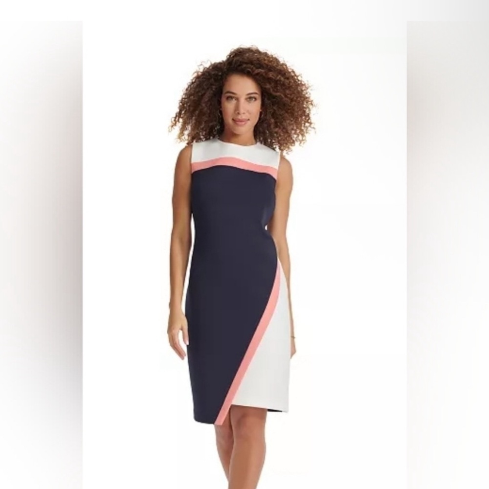 Tommy Hilfiger Navy, White & Pink Colorblock Midi Dress